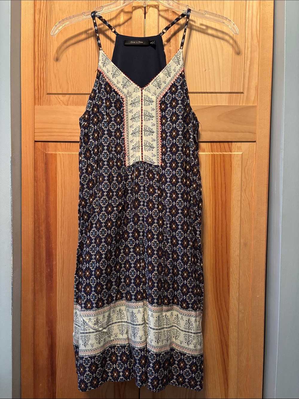 Navy Printed Spaghetti Strap Dress
